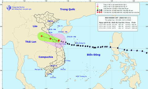 Dự báo thời tiết 15/11: Bão số 13 gây mưa lớn, gió mạnh cho hàng loạt tỉnh miền Trung