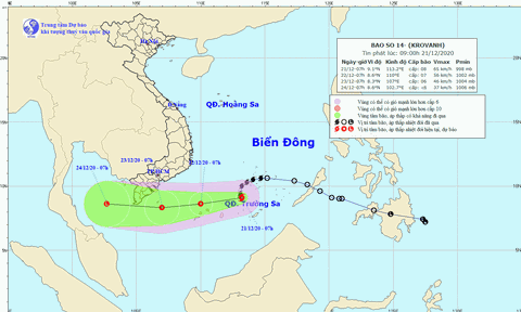 Bão số 14 gây gió giật cấp 10, sóng cao từ 5-7 m trên Biển Đông