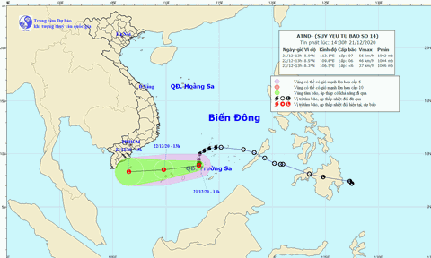 Bão số 14 suy yếu thành áp thấp nhiệt đới, tiếp tục giảm nhanh cấp độ
