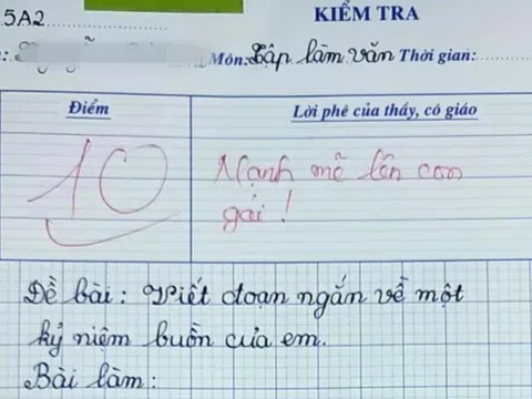 Bé gái lớp 5 làm văn kể về kỷ niệm buồn, cô giáo đọc xong liền chấm điểm 10, ai nấy đều rơi nước mắt