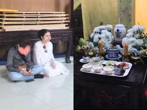 Vân Trang khóc khi dâng cơm đặt lên bàn thờ Quý Bình, đăng tâm thư: "Đâu ai biết lần gặp lúc đó là lần cuối"