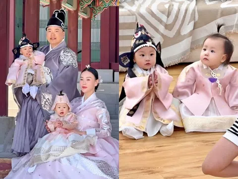 Phương Oanh diện hanbok sang trọng bên Shark Bình, vẫn bị "lu mờ" trước 2 con song sinh đáng yêu như "hoàng tử, công chúa"