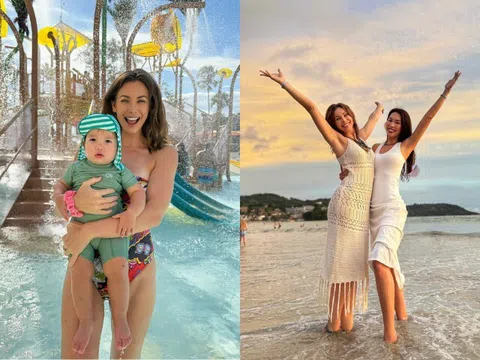 Hà Anh "sĩ" vì quý tử được một trong những Hoa hậu Hoàn vũ đẹp nhất lịch sử bế, nhóc tì biểu cảm như búp bê