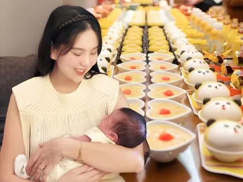 Mai Ngọc dọn tiệc đầy tháng hoành tráng cho quý tử, được mẹ chồng giàu có tự tay trang trí tiệc mừng cháu nội