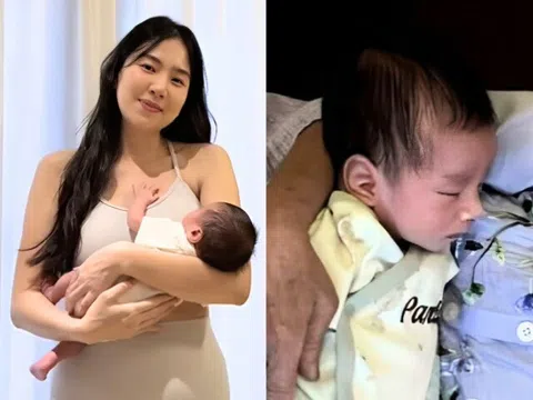 Mai Ngọc khoe rõ diện mạo con trai đầu lòng, bé Panda có mũi cao thẳng, kế thừa đôi mắt đẹp từ mẹ