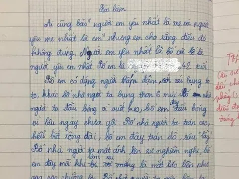 Viết văn so sánh bố mình và “bố người ta”, bé lớp 5 nhận điểm 10 tròn trĩnh, lời phê của cô giáo gây chú ý