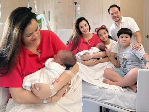 Trang Nhung sinh con thứ 3 cho chồng đại gia ở tuổi 40, em bé vừa chào đời giống hệt 2 anh chị lớn