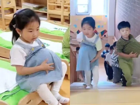 Trường mẫu giáo gây xôn xao khi cho 300 học sinh trải nghiệm "mang bầu", nhìn các bé khệ nệ bê bụng ăn, ngủ mà thương