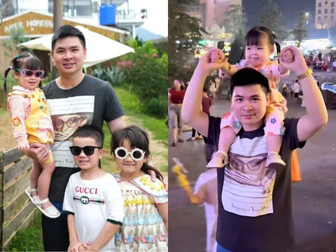 Chồng chủ tịch của Đỗ Mỹ Linh khoe cảnh "1 nách 3 con", ái nữ là "bản sao" được cưng ngồi trên vai bố