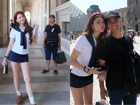 Quyền Linh đưa 2 con du lịch Pháp, sang trời Tây vẫn áo quần bình dân "nép mình" bên ái nữ sang chảnh