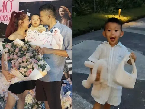 Minh Hằng và chồng đại gia ôm ấp tình cảm, để quý tử hơn 1 tuổi lẽo đẽo "tay xác nách mang" theo sau