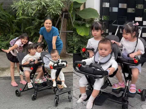Vân Trang "1 nách 4 con" vẫn chăm nhẹ tênh, quý tử duy nhất rõ nét "bản sao" của bố Việt kiều
