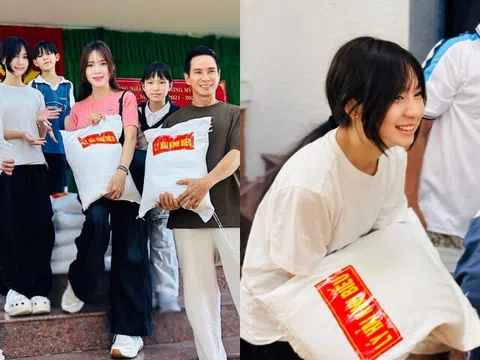 Lý Hải đưa gia đình về quê làm từ thiện sau sáp nhập, 2 ái nữ khệ nệ bê gạo nhận "mưa lời khen"