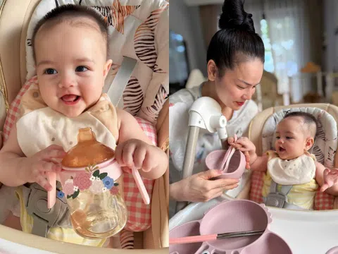 Con gái lai ngoại quốc nhà Nhật Kim Anh có đôi mắt màu xanh như ngọc, video phối hợp ăn dặm "đốn tim" người xem