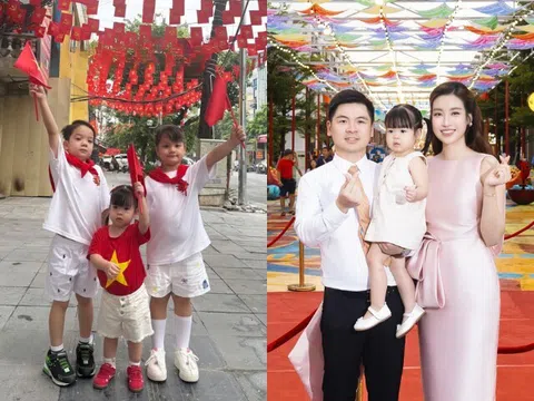 3 cháu nội Bầu Hiển "lên đồ" xuống phố thể hiện lòng yêu nước, con gái Đỗ Mỹ Linh 2 tuổi đầy lanh lợi