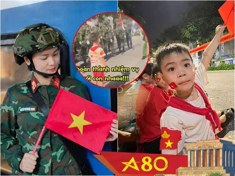 Xúc động khoảnh khắc em bé Hà Nội chạy theo mẹ đang hợp luyện diễu binh A80, người thân nói: "5 tháng rồi con chưa được gặp mẹ"