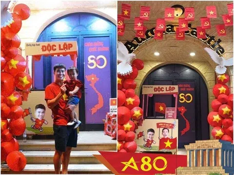 Ngôi nhà phủ kín cờ đỏ trên phố hot nhất Hà Nội dịp A80, hóa ra là của vợ chồng cầu thủ nổi tiếng Việt Nam