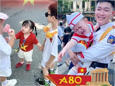 Khoảnh khắc đáng yêu của "khối mầm non" đi cổ vũ A80: Con gái HH Đỗ Mỹ Linh nổi bật trên phố