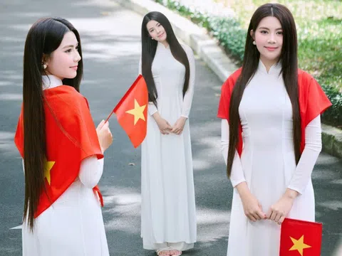 Con gái Quyền Linh mặc áo dài đón Lễ 2/9, dáng đẹp chuẩn Hoa hậu tương lai, mẹ cũng vào khen