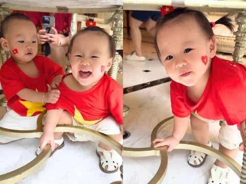 Cặp sinh đôi nhà Phương Oanh Shark Bình xuống đường đón Lễ 2/9, diện mạo được nhận xét 1 bé giống bố, 1 bé hệt mẹ