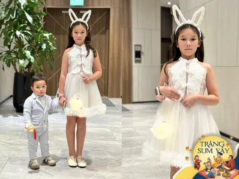 Hai con lai Tây của Hà Anh hóa trang đón Trung thu, con gái ra dáng thiếu nữ xinh đẹp, quý tử bảnh bao giống bố