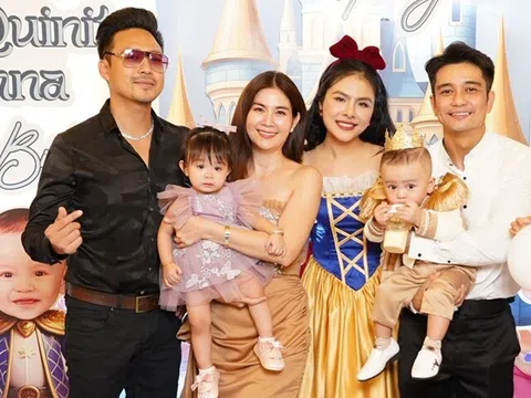 Kha Ly đưa con gái đi dự sinh nhật "tiểu hoàng tử" nhà Vân Trang, Thanh Duy bị nhắc vì không bế con giúp vợ