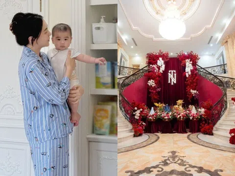 MC Mai Ngọc bế con trai về thăm ông bà nội ở Bắc Ninh, bên trong biệt thự nhà chồng lung linh như lâu đài