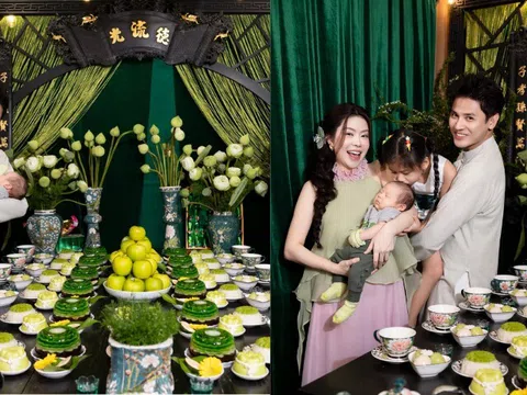 Nữ diễn viên sinh con thứ 2 với đồng nghiệp, làm mâm cúng đầy tháng cho quý tử tuyệt đẹp, hơn nhiều sao Việt