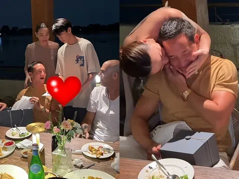 Hồ Ngọc Hà mừng sinh nhật Kim Lý, Subeo âm thầm xuất hiện phía sau, món đồ cậu cầm trên tay khiến bố dượng xúc động