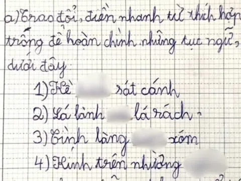 Cô giáo yêu cầu điền thành ngữ "lá lành..., tình làng...", loạt đáp án học sinh đưa ra khiến phụ huynh đỏ mặt