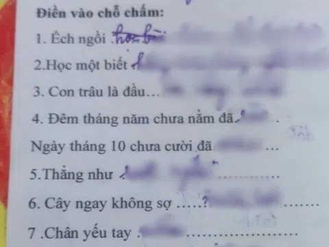 Bài tập tiếng Việt điền thành ngữ “con trâu là đầu…”, “Cây ngay không sợ…” của học sinh cấp 1 khiến CĐM trầm trồ