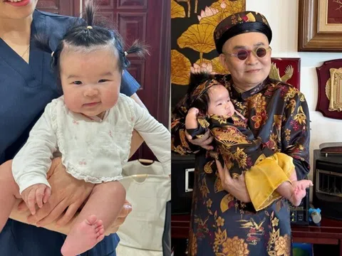 Cháu ngoại của NSƯT Xuân Hinh 6 tháng cực yêu với tóc "cây dừa", má bánh bao, bị bố tiết lộ tính cách thật
