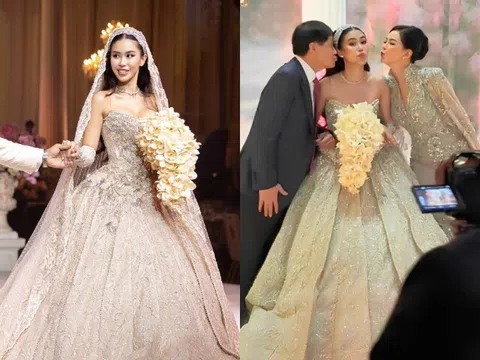 Hôn lễ em chồng Tăng Thanh Hà: Vợ chồng tỷ phú hôn con gái ngọt ngào, Tiên Nguyễn diện váy cưới lộng lẫy