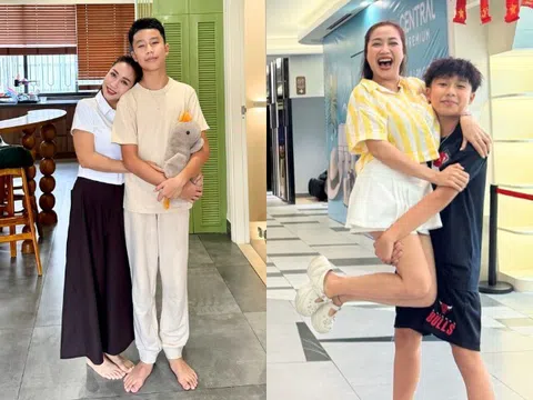 Con trai Ốc Thanh Vân ngại ngùng không muốn để mẹ hôn, 14 tuổi trổ mã cao lớn "dư sức" bế phụ huynh
