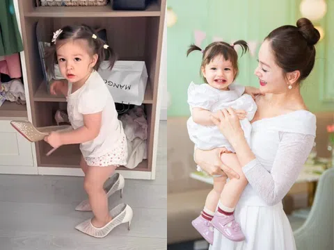 Con gái Lan Phương 1 tuổi đã thành thạo đi giày cao gót của mẹ, càng lớn càng rõ nét Tây trông cực yêu
