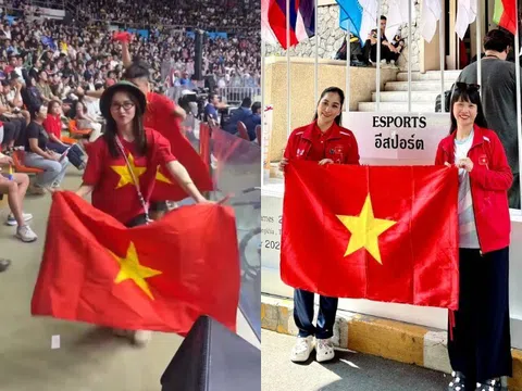 Sao Việt qua Thái ủng hộ SEA Games 33: Hòa Minzy đội mũ cối hò hét, Khánh Thi hứa mua cơm tấm cho tuyển thủ