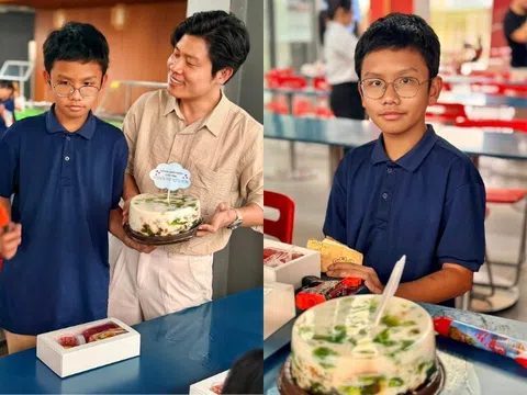 Nhạc sĩ Nguyễn Văn Chung đến trường mừng sinh nhật con trai, quý tử nay rõ nét là "sao y bản chính" của bố