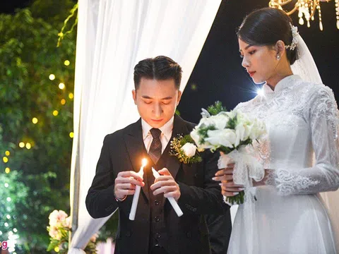 Vợ Phan Mạnh Quỳnh mặc áo dài cưới đính 8.000 viên đá