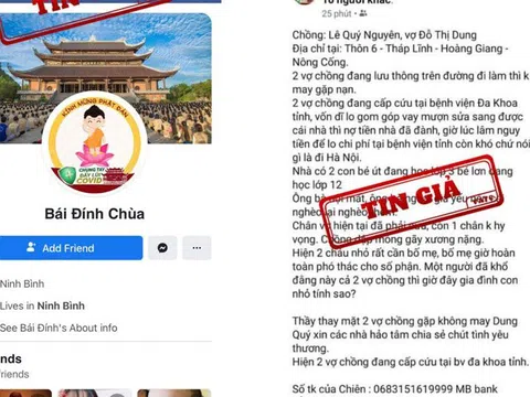 Cảnh báo: Xuất hiện tài khoản giả mạo Facebook chùa Bái Đính kêu gọi từ thiện