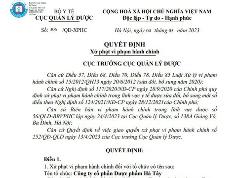 Vi phạm nhiều lần, công ty cổ phần Dược phẩm Hà Tây bị "tuýt còi"