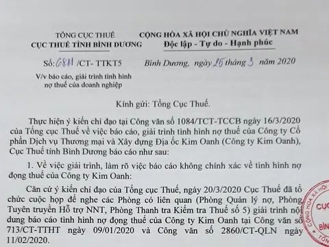 Vụ Công ty Kim Oanh nợ thuế: Cục Thuế Bình Dương nhận trách nhiệm vì xác nhận sai thông tin