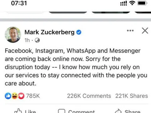 Facebook sập trên toàn cầu, Mark Zuckerberg nói gì?