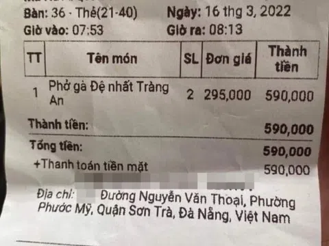 Xôn xao hình ảnh hoá đơn 2 bát phở giá gần 600.000 đồng ở Đà Nẵng, thực hư ra sao?