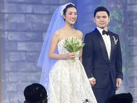 Hoa hậu Đỗ Mỹ Linh bật khóc, bày tỏ tình cảm với chồng trong hôn lễ như mơ