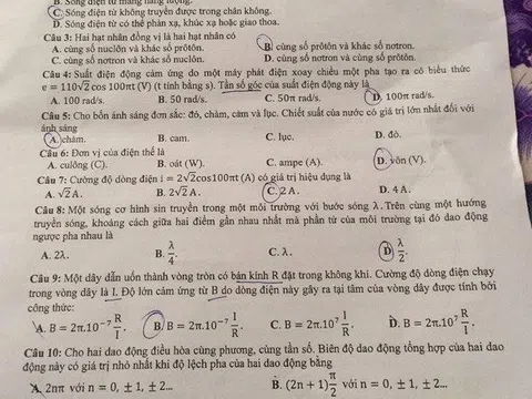 Đề thi môn Vật lý THPT Quốc gia 2018 - mã đề 206