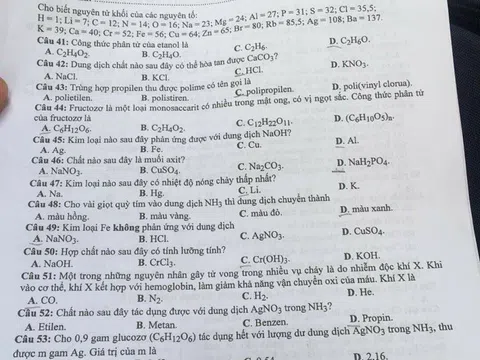 Đề thi môn Hóa kỳ thi THPT Quốc Gia - Mã đề 209