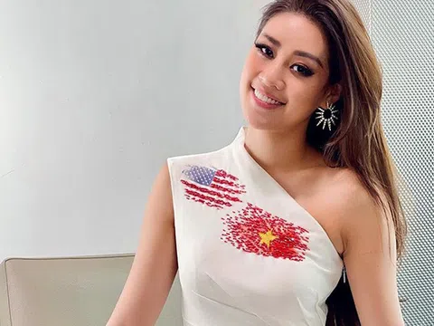 Khánh Vân diện váy in quốc kỳ Việt - Mỹ dự thi Miss Universe