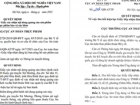 Thu hồi hiệu lực Giấy tiếp nhận đăng ký bản công bố sản phẩm của Công ty TNHH thuốc gia truyền Xứ Mường