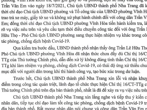 Chủ tịch TP. Nha Trang gửi thư xin lỗi người đi mua bánh mì bị giữ xe