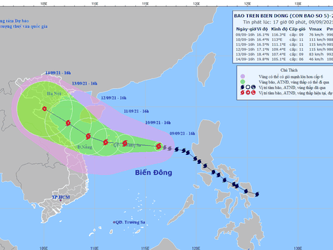 Bão số 5 giật cấp 13 hướng vào vịnh Bắc Bộ